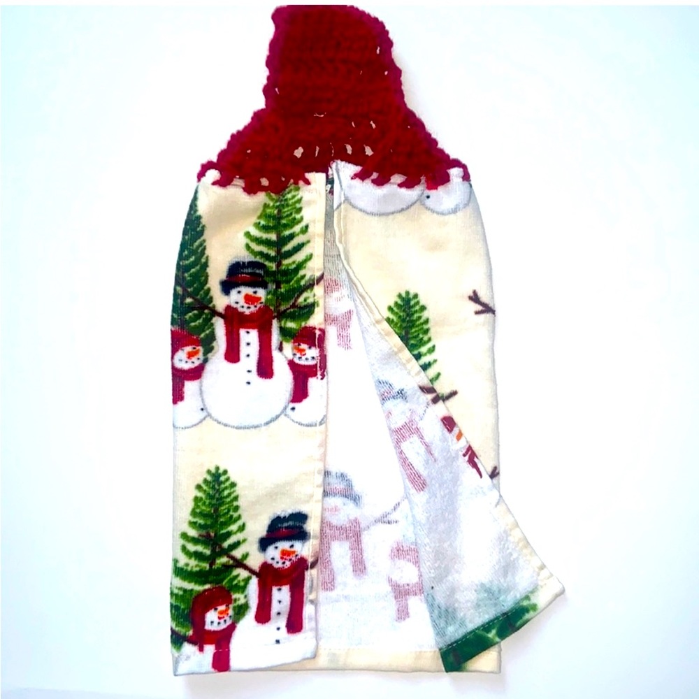 HAND CRAFTED Colorful Snowmen Crochet Top Hanging Kitchen or Bathroom Towel - Picture 6 of 6